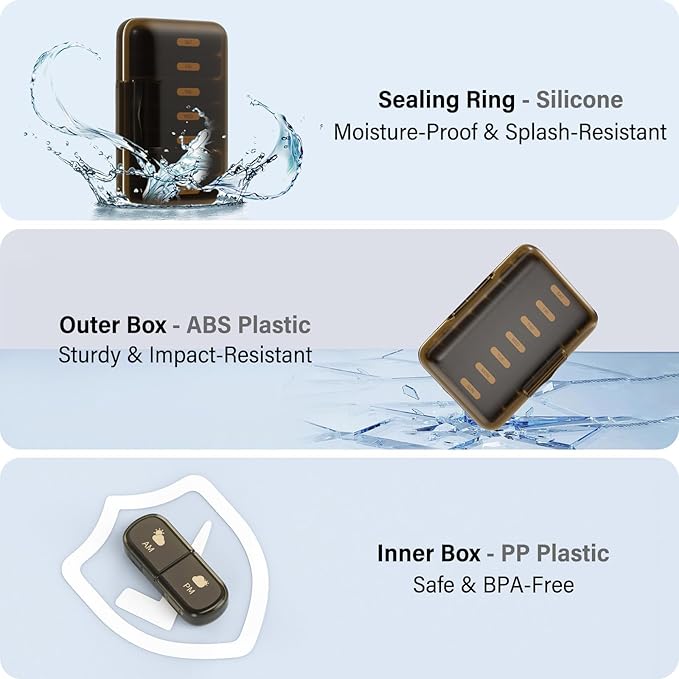 Weekly Pill Organizer 2 Times a Day, 7 Day Pill Box 2 Times, Portable for Travel Pill Case for Pills/Vitamin/Fish Oil/Medication/Supplements (2x7 Brown)