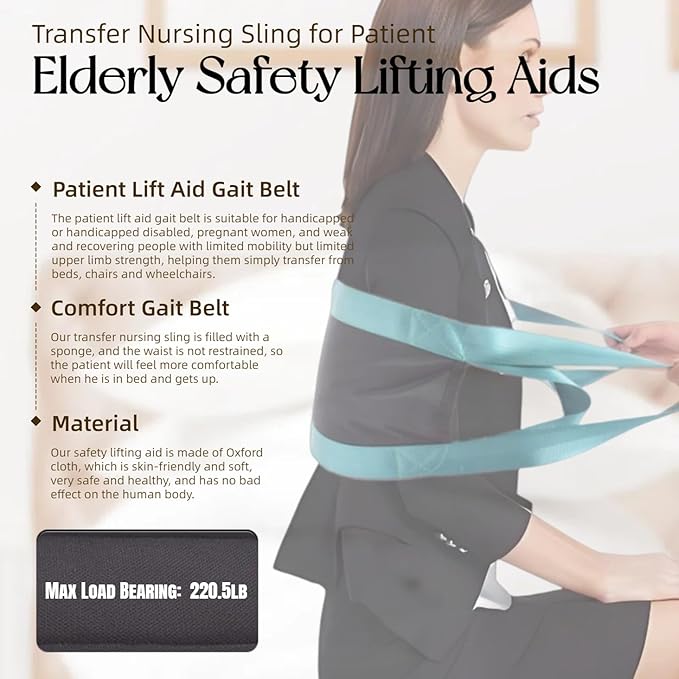 Patient Transfer Sling,Lift Assist Gait Belt, Patient Lift Sling Mobility Aid,Transfer Belt for Disabled, Elderly,Patients（Black）