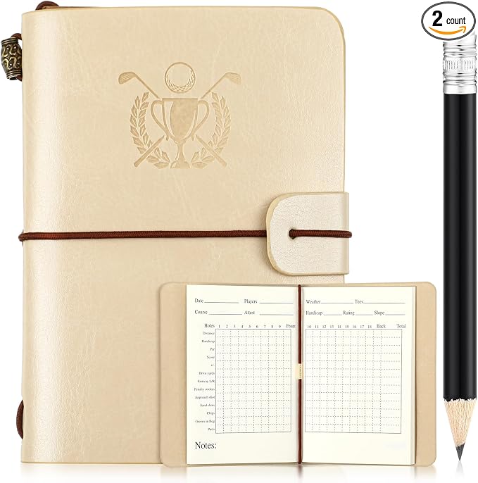 Yexiya Golf Scorecard Book with Pencil, Leather Golf Journal Scorecard Holder Accessories Notebook Log Pocket Score Cart Book Gift for Men Golfers, Sports and Outdoor Club Accessories