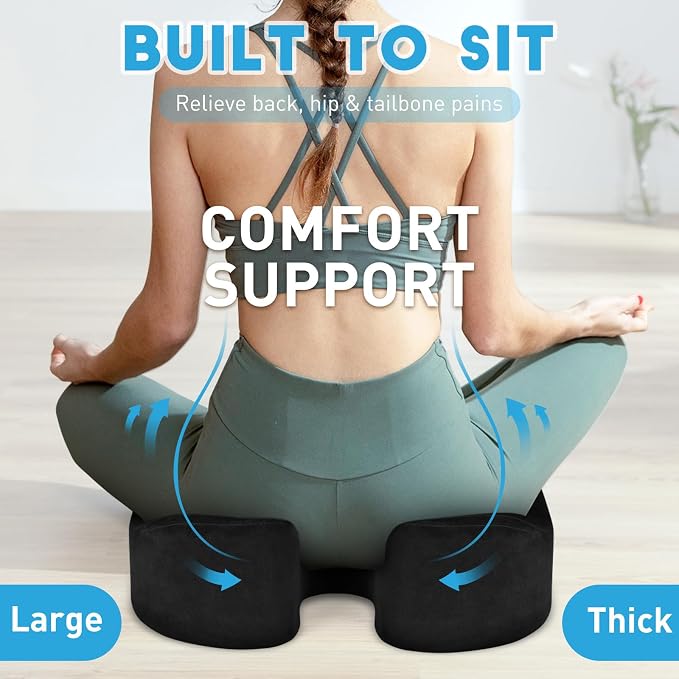 BlissTrends Extra Thick Seat Cushion for Office Chair & Car Seat, Black | Tailbone & Sciatica Relief, Ergonomic Support, High-Density Memory Foam, Comfort for Extended Sitting