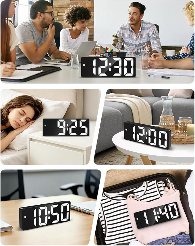 AMIR Digital Alarm Clock Large Display, Upgraded LED Alarm for Bedroom, Type-C/Battery Powered Bedside Alarm Clock with Snooze, 12/24H, 5 Levels Adjustable Brightness, DST, Desk Clock for Home, Office