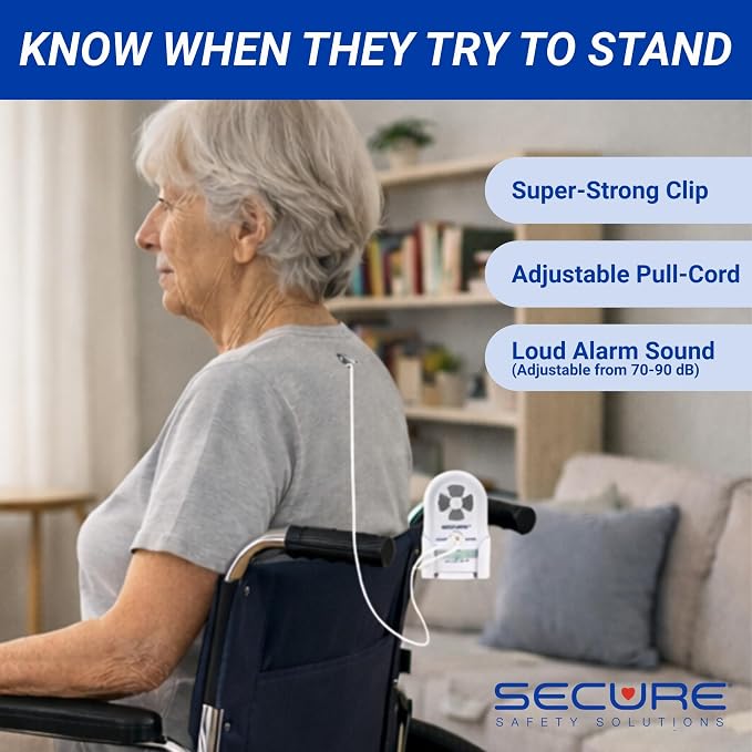 Secure Safety Solutions MAG-3 Magnet Pull Cord Chair & Bed Exit Alarm | Fall Prevention for Dementia Patients, Elderly Adults, Wheelchair Monitor, Caregiver Alert System, Motion Sensor