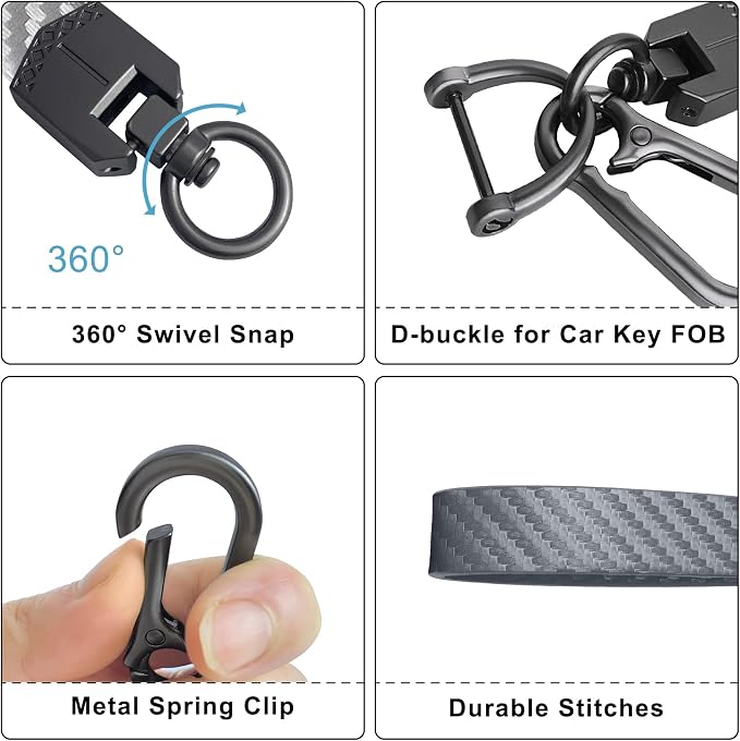 OHKYOOT Leather Car Keychain for Home Car Keys | Carabiner Clip Key Fob Keychain for Women Men,Car Key Holder with 3 Key Ring and Anti-Lost D Ring