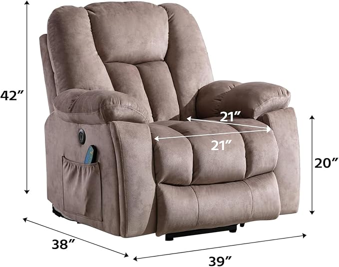 Power Lift Recliner Chair with Massage and Heat for Elderly, Overstuffed Wide Recliners, Heavy Duty and Safety Motion Reclining Mechanism with USB Ports, 2 Concealed Cup Holders, Apricot