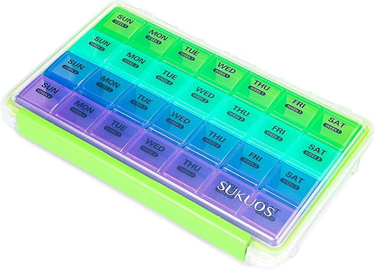 Sukuos Monthly Pill Organizer 4 Week, Large Pill Box Moisture/Dust-Proof Cases for Month Vitamin/Fish Oil/Supplements with Clear Lid, Easy to Open & Clean