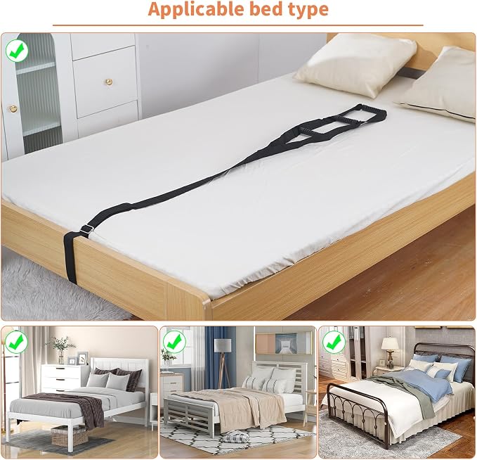 Munzong Bed Ladder Assist Black Pull Up - Sit Up Assist Device, Assistive Bedside Straps with Handle Strap, Portable Rope Beds Ladder Helper for Elderly Senior Injury Handicap Patient Pregnant
