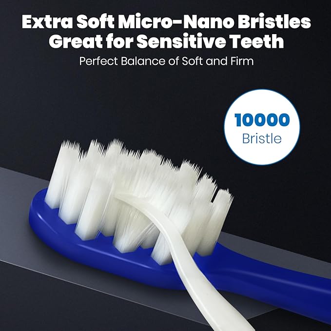 Extra Soft Toothbrushes for Adults, Ultra Soft Toothbrushes with Covers, 10000 Micro Nano Bristles, for Sensitive Teeth, Gum Recession and Elderly, Travel (Wide Head, 6 Count)