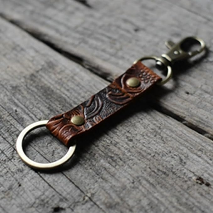 Genuine Leather Keychain Walnut Leather Key Holder Mens Belt Key Chain Ring Fob