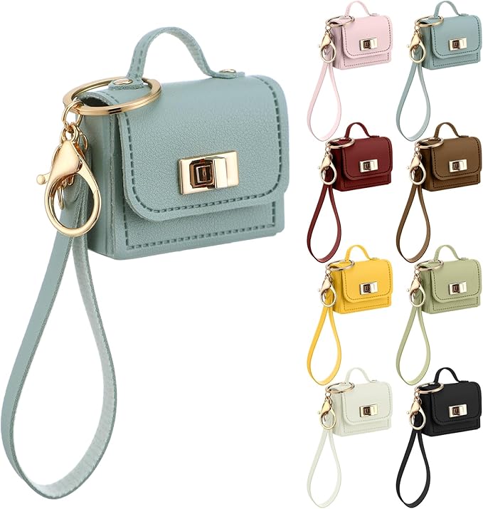 Liliaafar 8 Pcs Mini Backpack Keychain Mini Coin Purses for Women Cute PU Leather Makeup Bag with Keychain, Multi Pocket Card Holder Cable Organizer Giftable Zipper Pouch (Cute)