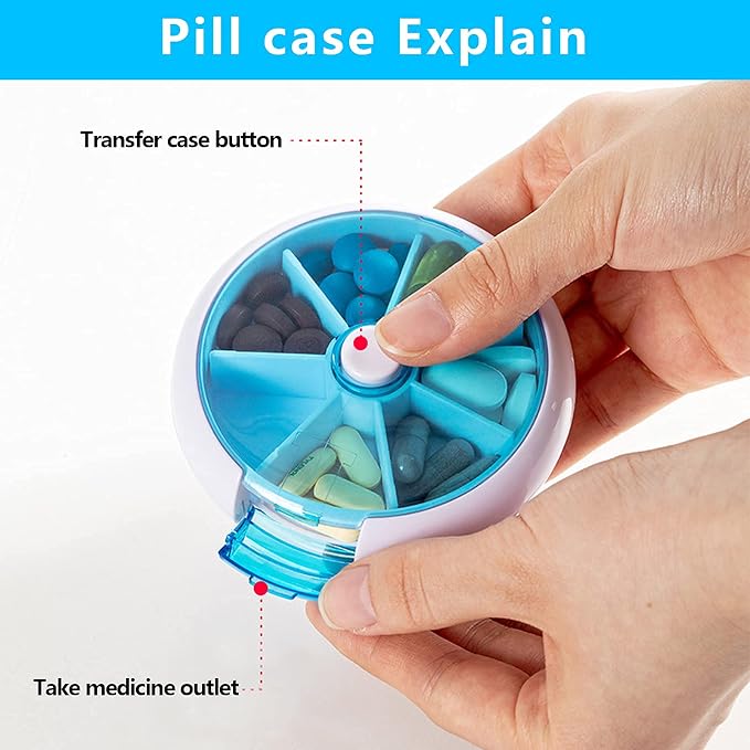 Pill Cases Weekly INVODA Pill Organizer 7 Day 3 Times Medicine Pill Dispenser Push Button Rotate Pill Planner with 7 Compartments