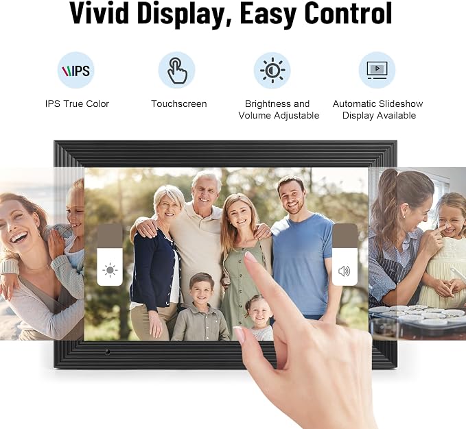 AEEZO Digital Picture Frame, 10.1'' WiFi Electronic Photo Frames with 32GB Memory, 1280 * 800 IPS HD Touch Screen, Auto-Rotate Easy Setup via AiMOR APP, Gifts for Parents and Grandparents Black