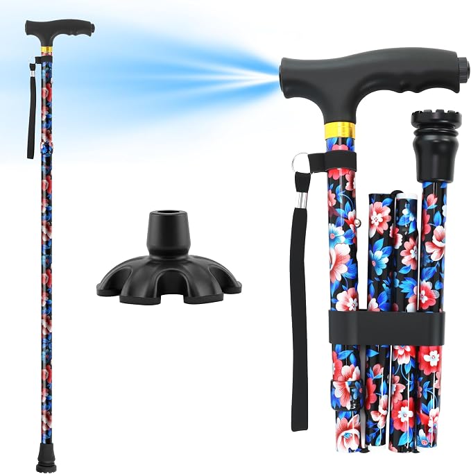 Walking Cane LIXIANG Cane for Man/Woman | Mobility & Daily Living Aids | 5-Level Height Adjustable Walking Stick | Comfortable Plastic T-Handle Portable Walking Stick Folding Cane