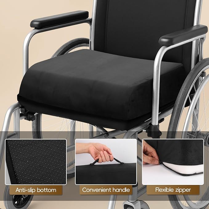 Chair Cushion for Elderly, Thick Booster Seat Cushion for Easy Rise | 4" Dual-Layer Foam Seat Cushion for Wheelchair, Office Chair, Couch & Car (18"x16")