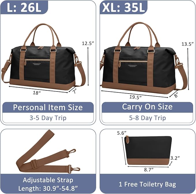 ELONGRIVER Travel Duffle Bag for Women, Weekender Bags, Hospital Bag for Labor Delivery, Lightweight Tote Duffel Overnight Bag with Luggage Sleeve, Airplane Travel Bags with Toiletry Bag,X-Large,Black