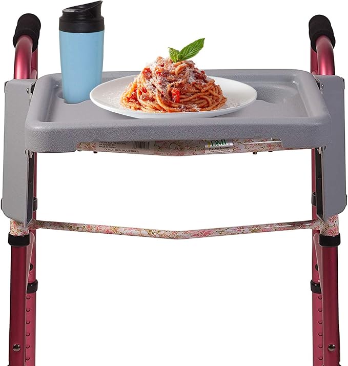 DMI Walker Tray, Rollator Tray, Mobility and Walker Accessory Tray Table Fits Most Standard Walkers, Folding with Two Cup Holders and Tool Free Assembly, 16 x 11.8 (Pack of 3)