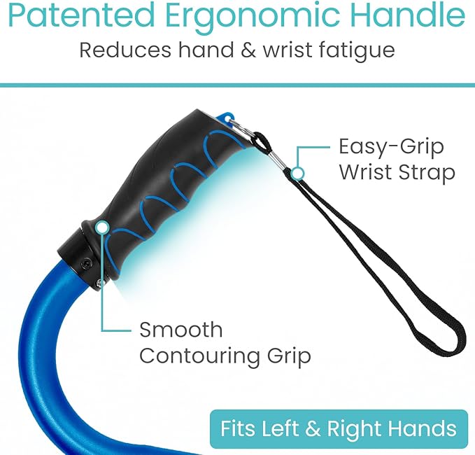 Vive Quad Cane - Walking Stick for Men and Women - Lightweight Adjustable Staff - Comfortable Right and Left Hand Grip for Stability Support - Four Prong Sturdy Aluminum Travel Aid - 4 Tip Dark Blue