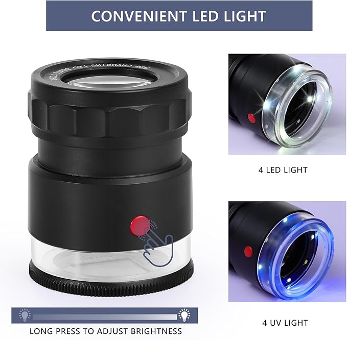 30X Loupe Magnifier Eye Loops Magnifying Glass Jewelry Coin Supplies | 30X,USB rechargeable,8 lights,portable,eye loupe,jewelry magnifier,currency,coin collection supplies,printers loupe