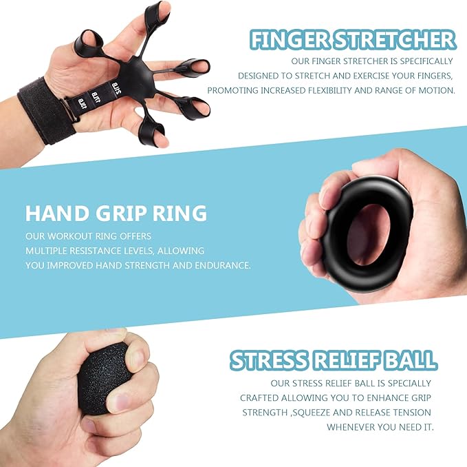 5/10 PCS Grip Strength Trainer Kit, Hand Gripper Strengthener, Forearm Strengthener, Finger Strengthener, Finger Exerciser, Stress Relief Ball,Forearm Workout Ring for Muscle Building and Injury Recover