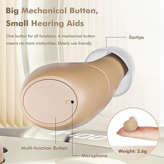 OTC Hearing Aids for Seniors Rechargeable Hearing Amplifiers with Noise Cancelling for Mild to Moderate Hearing Loss, In Ear Nearly Invisible, Auto On/Off, Memory Functions, Portable Charging Case, LED Display Elderly-Friendly