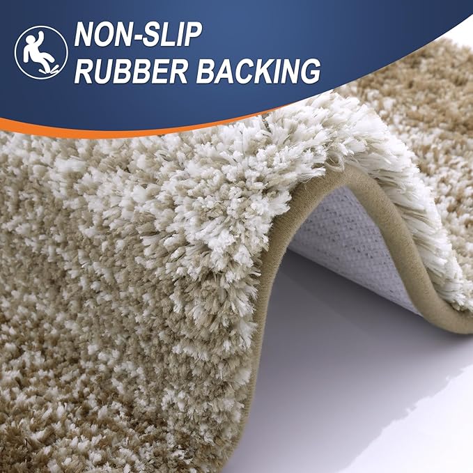 OLANLY Bathroom Rug Set 2 Piece, Soft Absorbent Microfiber Bath Mats and U-Shaped Contour Toilet Rug, Non-Slip, Machine Wash Dry, Plush Shaggy Bath Mats for Bathroom (24"x16"+U24 x20, Coffe)