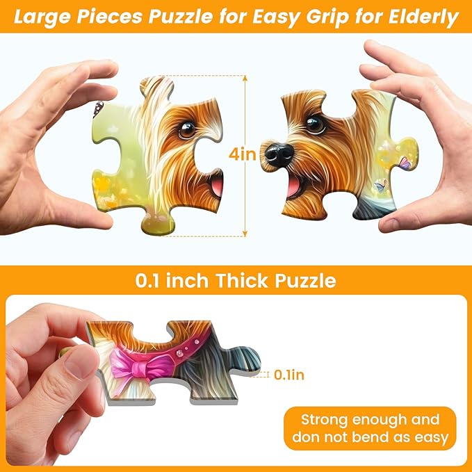 4 Pack 36 Large Piece Puzzles for Seniors Puzzle Dementia Alzheimer's Products Activities for Seniors Dog Cat Bird Fish Easy Jigsaw Puzzle Memory Games Gift for Elderly Adult with 4 Storage Bags
