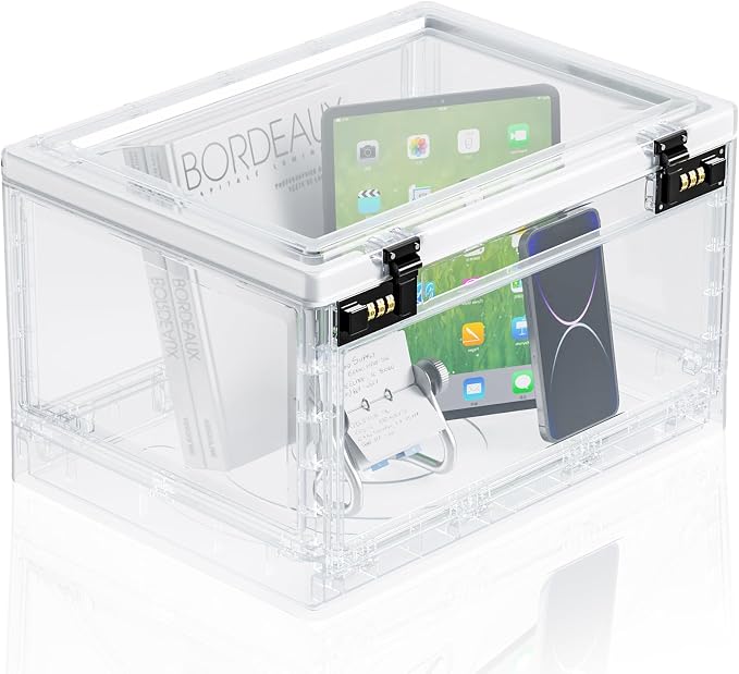 Lock Box with Locker,Lockbox for Office,School,Home Personal Items Safe,Medicine Lockable Cabinet,Food Snacks Container,Files Documents Organizer,Kids Proof Prize Box (Clear)