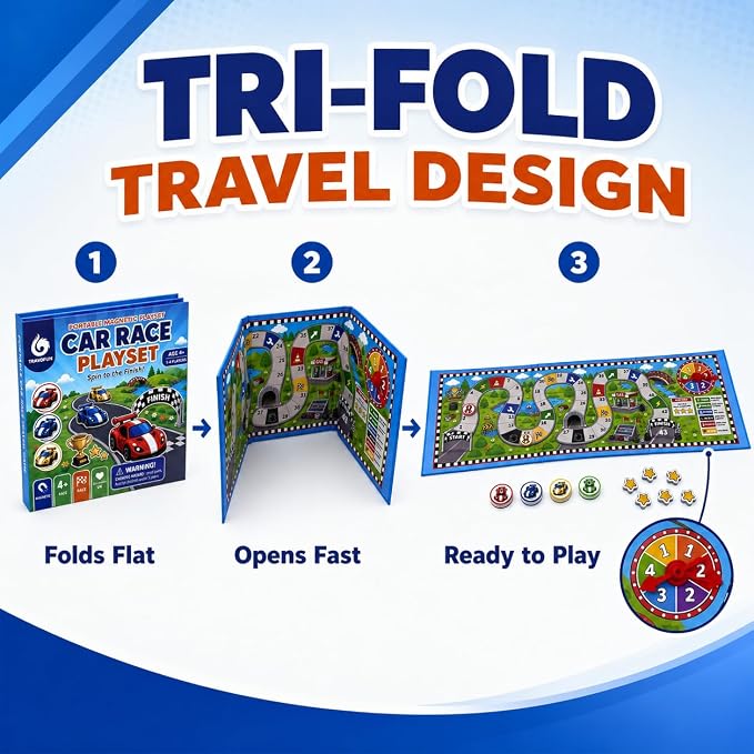Magnetic Car Race Game for Kids 3-8 - Perfect Travel Toy for Toddlers - Fun Road Trip & Airplane Activity - Camping Game Essentials for Kid