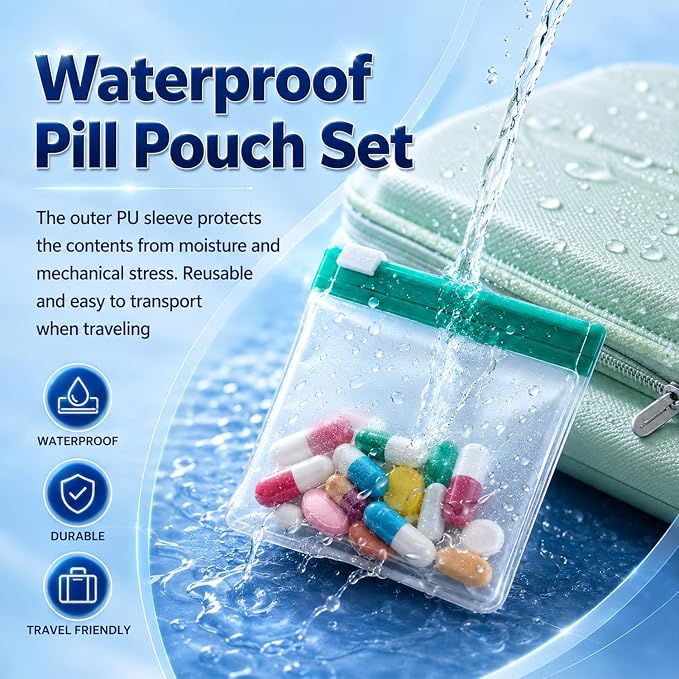 14 Packs Self Sealing Medicine Bags, Waterproof Travel Medicine Bag Set for Suitable for Repackaging and Storing Medicines, Vitamins and Supplements, Reusable Zipper Storage Bags for Daily Use