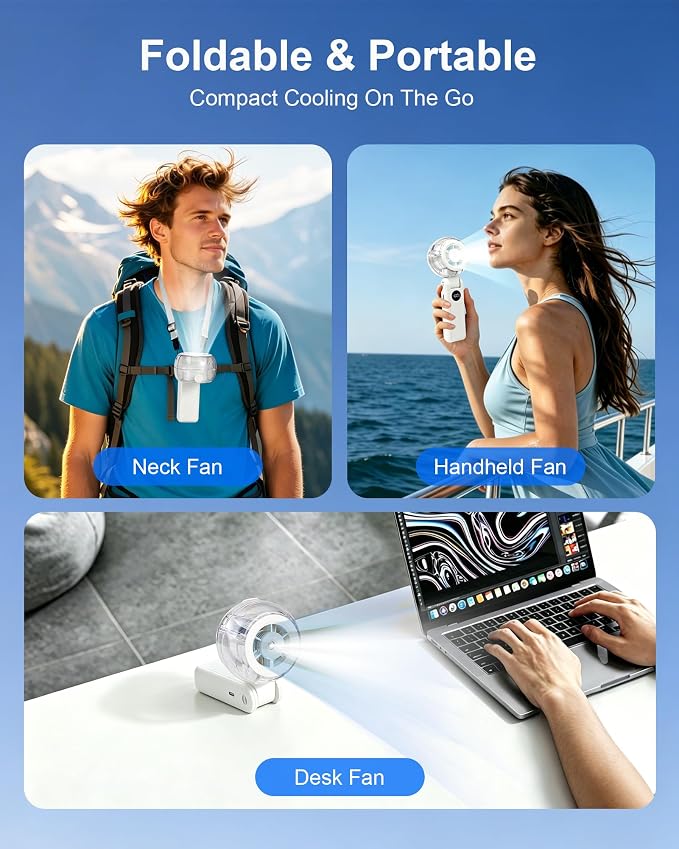 Personal Misting Fan, Rechargeable Handheld Spray Fan | 100-Speed Adjustable Cooling Fan with Water Mist Spray, Foldable Design, Lanyard Included for Outdoor Camping & Travel