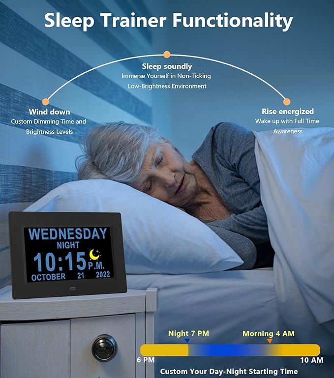 MASSII 19 Alarms Digital Talking Clock with Loud Voice Time Date, Auto DST, 20 Custom Reminders, 10-Level Dimmer, Sleep Trainer, Speaking Day Date Calendar Clock for Seniors Dementia- with Remote