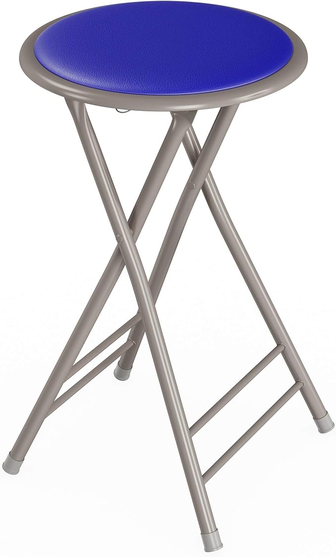 Lavish Home Folding Stool with Padded Backless Seat, Blue, 24 Inch | Counter Height Bar Stools with 225lb Capacity, Portable Indoor & Outdoor, Extra Seat for Kitchen, Rec Room or Camping