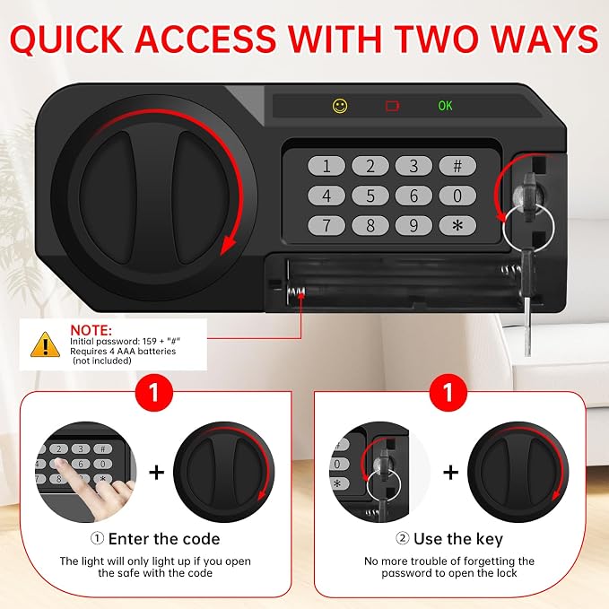 6.2 Cuft Large Home Safes Water and Fireproof with Digital Keypad & Key Lock, Fire Security Safe Box with 3 Removable Shelves, Fireproof Safes for Money Documents Jewelry, 27.56"H x13.78"W x 11.81"D