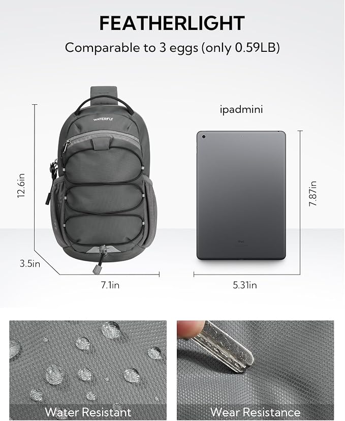 WATERFLY RFID Anti Theft Sling Bag: Small Crossbody Travel Hiking Daypacks | RFID pocket,Multi-compartment pocket,Water-resistant,Adjustable shoulder strap with card pocket,Lightweight nylon