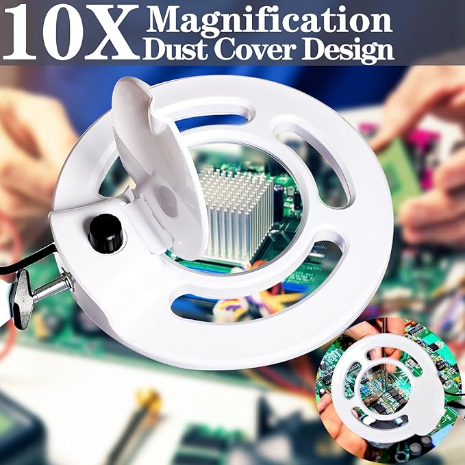10X Magnifying Glass with Light, KIRKAS 2,200 Lumens LED Magnifying Lamp with Clamp, Stepless Dimmable Real Glass Lens Magnifier, Adjustable Arm Workbench Light for Close Work Hobby Repair - White
