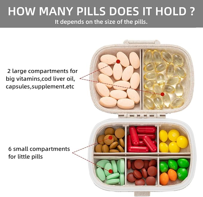 Cute Pill Organizer Small Bling Pill Case for Purse Medicine Vitamin Container Holder Daily Pill Box Container for Women Travel Medicine Kit(Red)