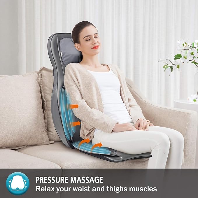 COMFIER Massager Chair with Heat, Shiatsu Neck Back Massager Portable with Compress & Rolling,Massage Chair Pad for Neck & Back,for Dad Mom Women Men