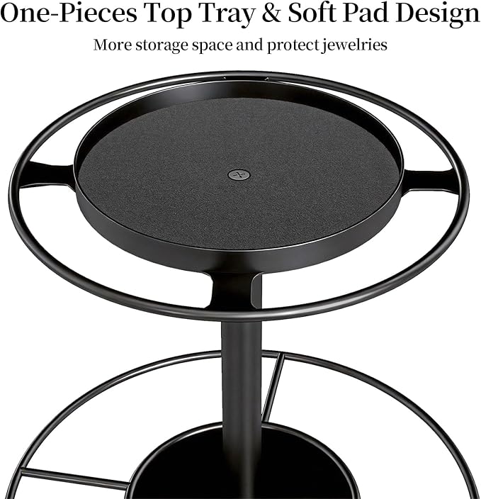 LSK 2-Tier Sunglass Organizer, Metal Glasses Stand with Storage Tray, Black | Sunglass Holder with Non-Slip Pad for Nightstand, Tabletop, Desk, Dresser, Hanging Up to 9 Pairs Sunlasses/Reading Glasses