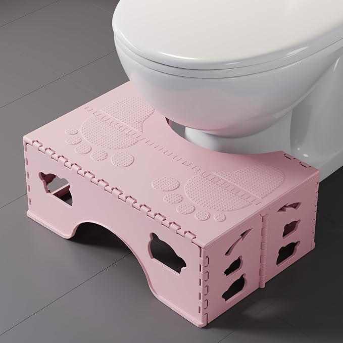 Foldable Poop Stool Adult, 7 Inch Collapsible Toilet Stool Squat, Portable Squatting Potty Toilet Steps for Travel, Bathroom Pooping Stools for Adults, Pink