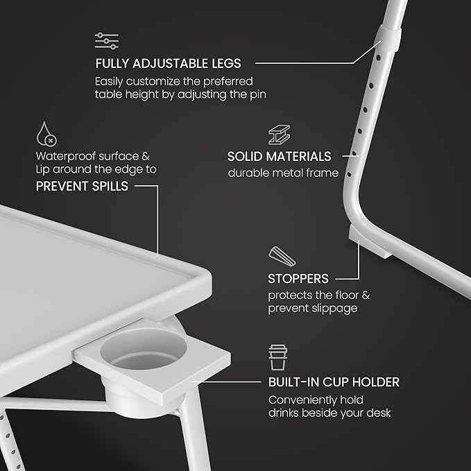 Adjustable TV Tray Table - 6 Height & 3 Tilt Angle Settings | Multifunctional Foldable Tray Table for Eating Laptop Dinner or Bed Use | Easy to Assemble & Store | Portable Desk