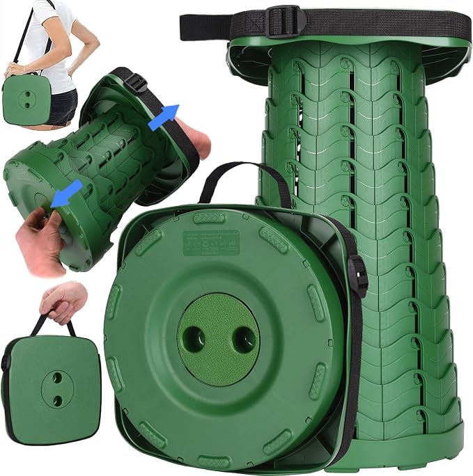 Fishboy Upgraded Collapsible Stool, 400lbs Max Weight, Lightweight But Sturdy, Portable Retractable Folding Telescoping Foldable Camping Stool for Adults Outdoor Fishing Hiking BBQ