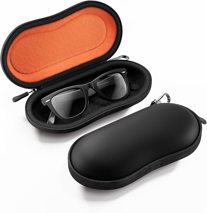 ProCase Sunglasses Case, Hard Shell Glasses Case for Men Women -Black | Travel Shockproof Eyeglass Case with Metal Hanging Hook and Velvet Lining, Zipper Sport Glasses Holder Organizer for Gifts