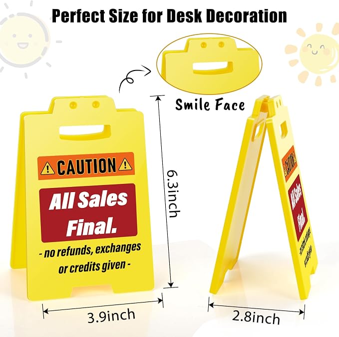MBL All Sales Final Sign - No Refunds or Exchanges Signs, Small Mini Desktop Caution Stocking Stuffers Christmas Xmas Holiday Gifts for Business Retail Store Shop Restaurant Bar Office Hotel Pub Cafe
