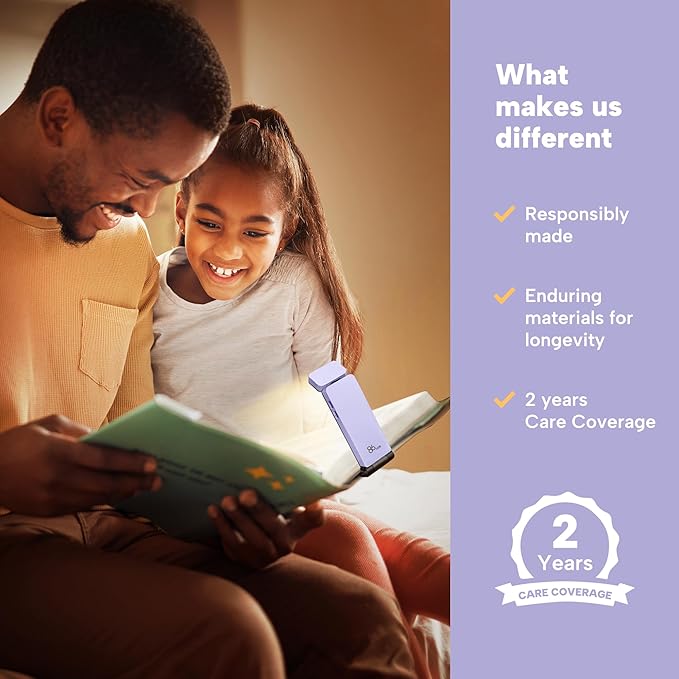 86lux Book Light, Rechargeable Reading Lights for Books in Bed, Ultralight Clip-on LED Bookmark Lamp with 3 Amber Colors & Stepless Dimming for Night Reading for Book Lovers, Kids,Light Lilac