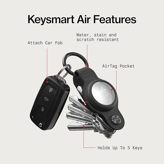 KeySmart Air - Premium Keychain Key Holder Compatible with Apple AirTag, 5 Key Organizer Keychain, Air Tags Not Included