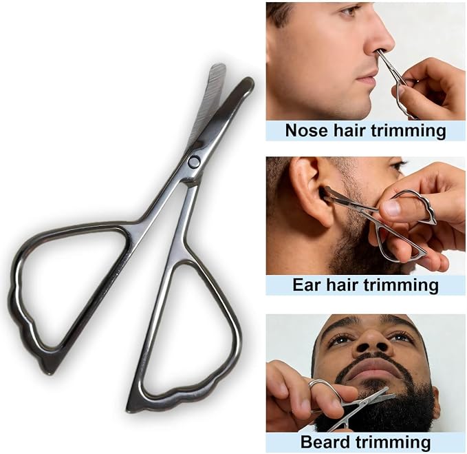 2PCS Stainless Steel Safety Nose Hair Trimmers for Men & Women | Grooming Scissors Set, Rounded & Pointed Tip, Nose Ear Eyebrow Beard Trimming, Baby Nail & Travel Portable