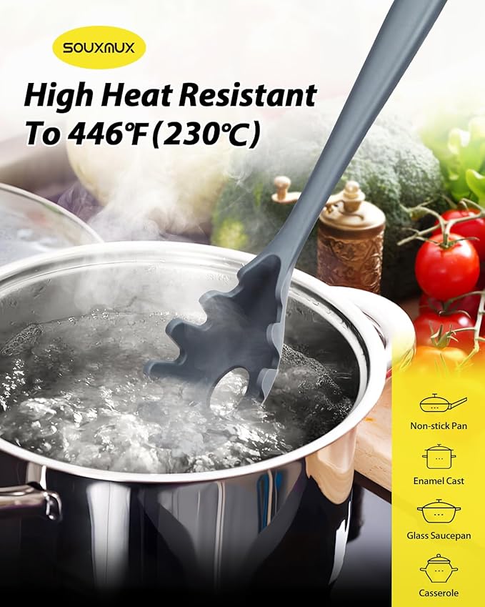 3 Pcs Silicone Kitchen Utensils Set, Soup Ladle-Pasta Fork-Slottede Spoon, Nonstick BPA Free High Heat Resistant Cooking Utensils for Mixing, Serving, Draining, Turning, Stirring