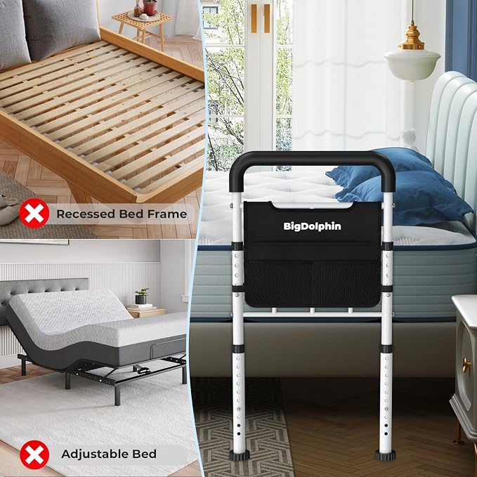 Bed Assist Rail for Elderly - ASTM Approved, 400 LBS Capacity, Tool-Free, Stable Bed Assist Rails for Seniors with Ergonomic Non-Slip Handle & Storage Pocket