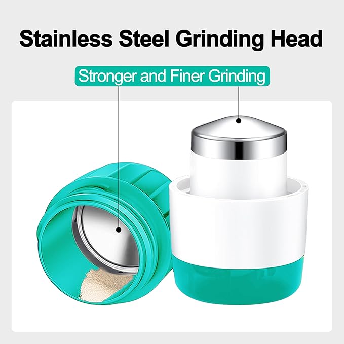 DUBSTAR 3-in-1 Pill Crusher Pill Grinder, Pill Crusher Fine Powder with Brush, Pill Crushers for Elderly with Pill Cutter and Storage, Pill Cutter Splitter for Small or Large Pills (Green)