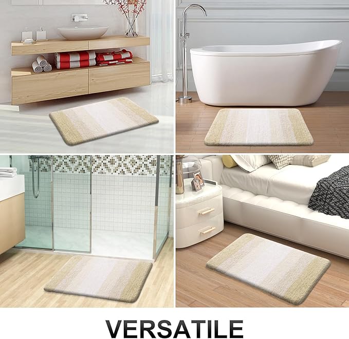 OLANLY Bathroom Rug Set 2 Piece, Soft Absorbent Microfiber Bath Rug Set, Non-Slip, Machine Wash Dry, Plush Shaggy Bath Mats for Bathroom (30"x20"+24"x16", Light Beige)