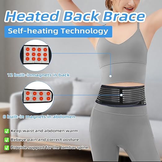 Back Brace for Lower Back Pain Relief, Lumbar Support Belt for Work for Men&Women with Magnet, 4 Reinforced Stays, Self Heating Adjustable Back Support for Sciatica,Herniated Disc,Scoliosis (Small)